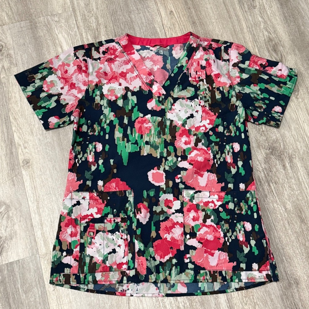 Carhartt Force Floral Print V Neck Scrub Top Women's Size‎ Small